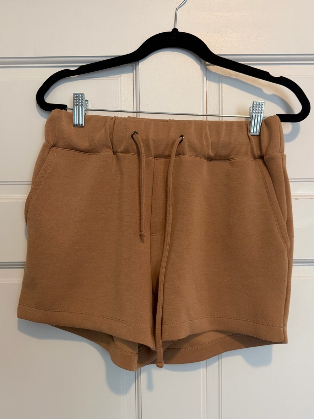 2 PC SET Cable & Gauge Scuba Knit V-Neck Oversized Shorts Lounge Set - Camel Tan - Picture 3 of 7